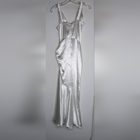 Maria Lucia Hohan Adah  Tehno Satin Silk Ruched Mermaid Midi Dress Gown in White - Picture 7 of 9
